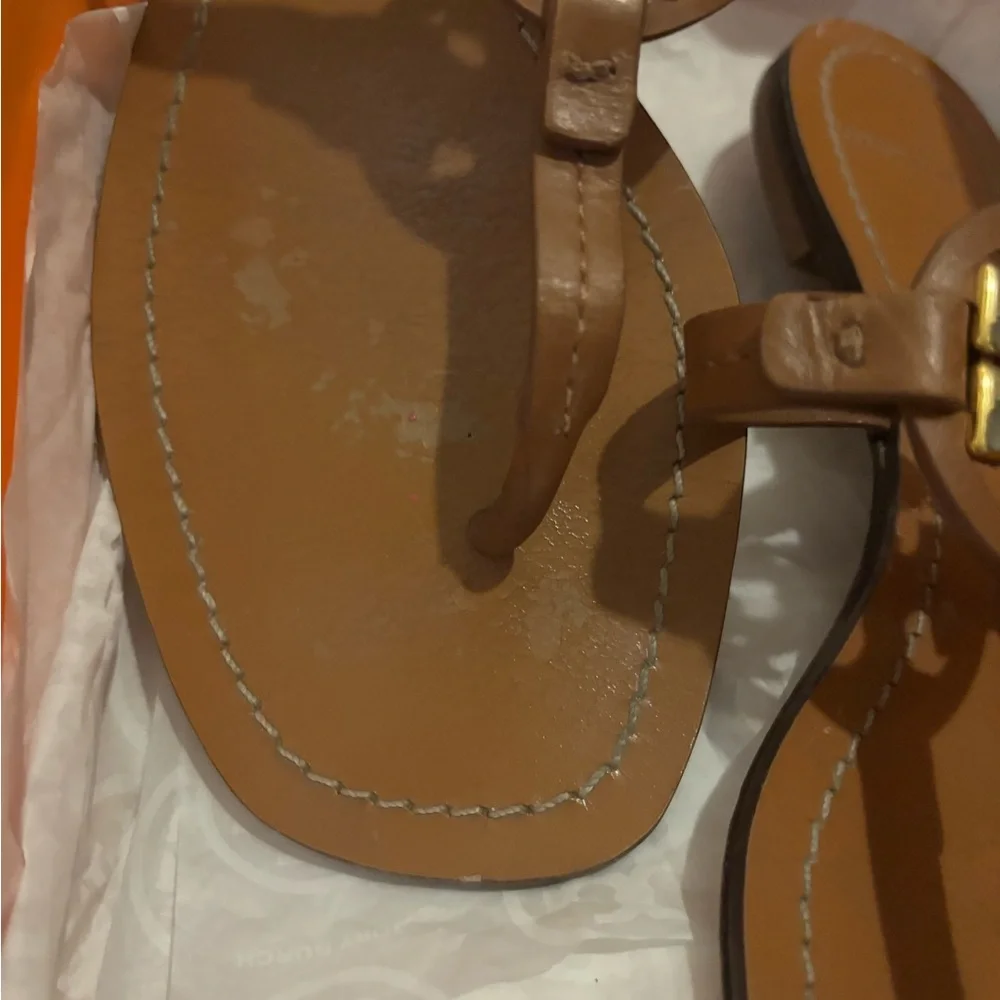 Tory Burch Tan Miller Thong Sandals with Gold Logo